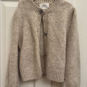 Zara Cream Knit Sweater with Embellished Buttons